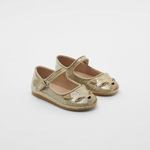 Zara Baby Girl Gold Glitter Cat Shoes Mary Jane